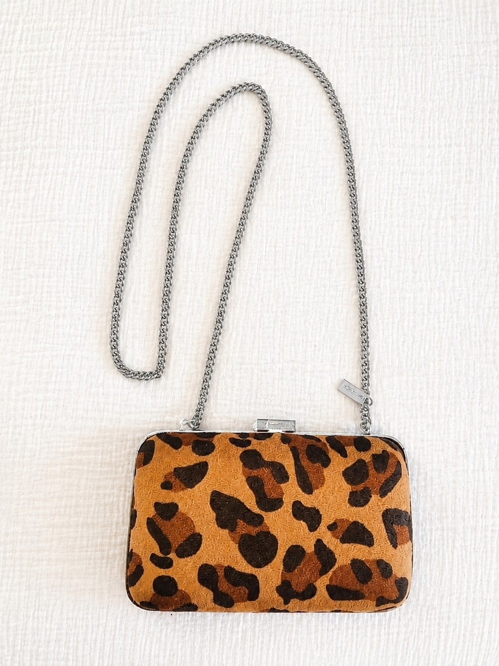 Nine West Leopard Print Clutch with Silver Chain